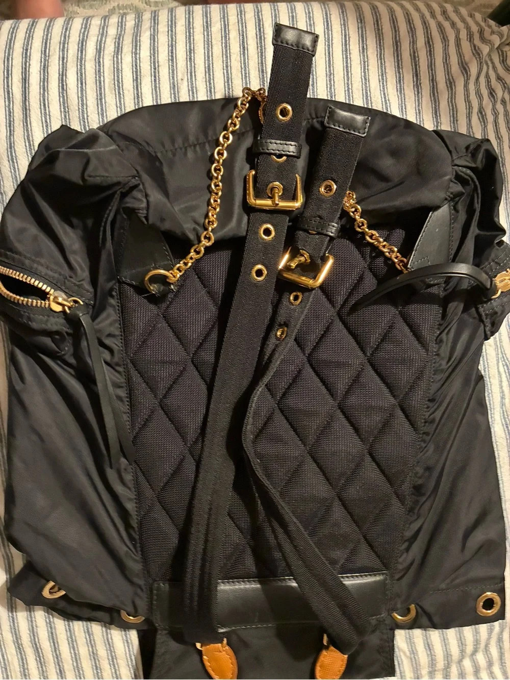 Burberry Black Nylon Backpack with Tan Trim